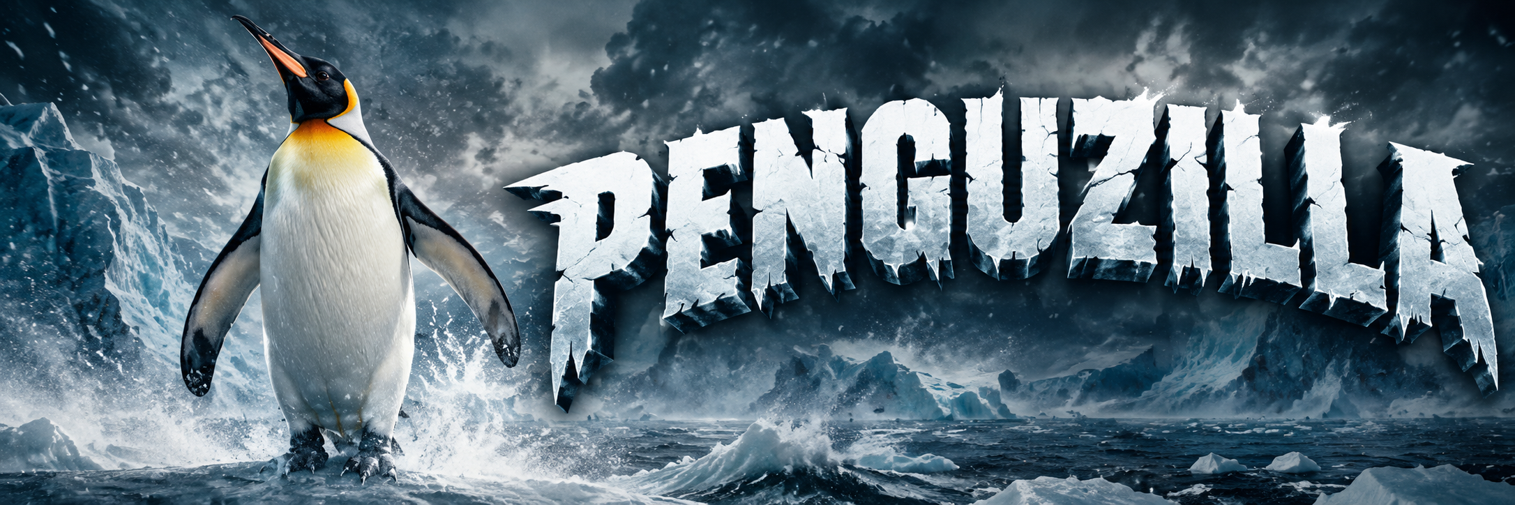 PENGUZILLA cinematic banner — ice titan rising from arctic seas